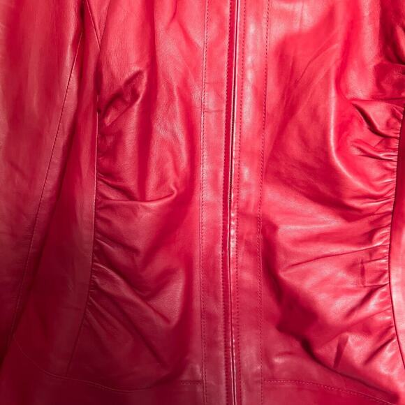 Lafayette 148 Leather Jacket Sz 4 Red Genuine Ruched Full Zip Y2K Small - Picture 5 of 8
